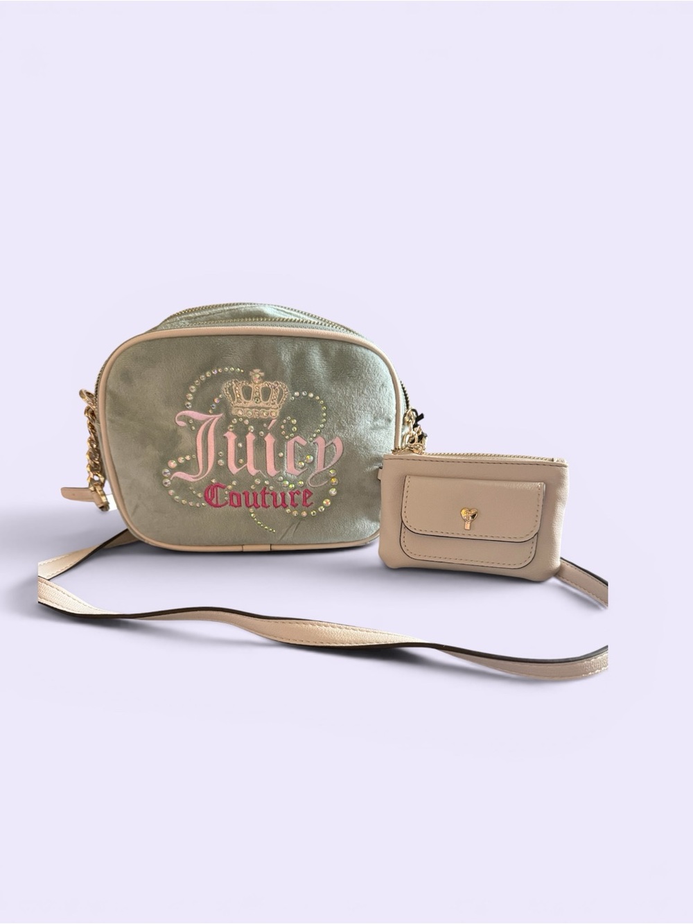 Juicy Couture soft sage green Crossbody Bag with Pink Logo and Coin Pouch